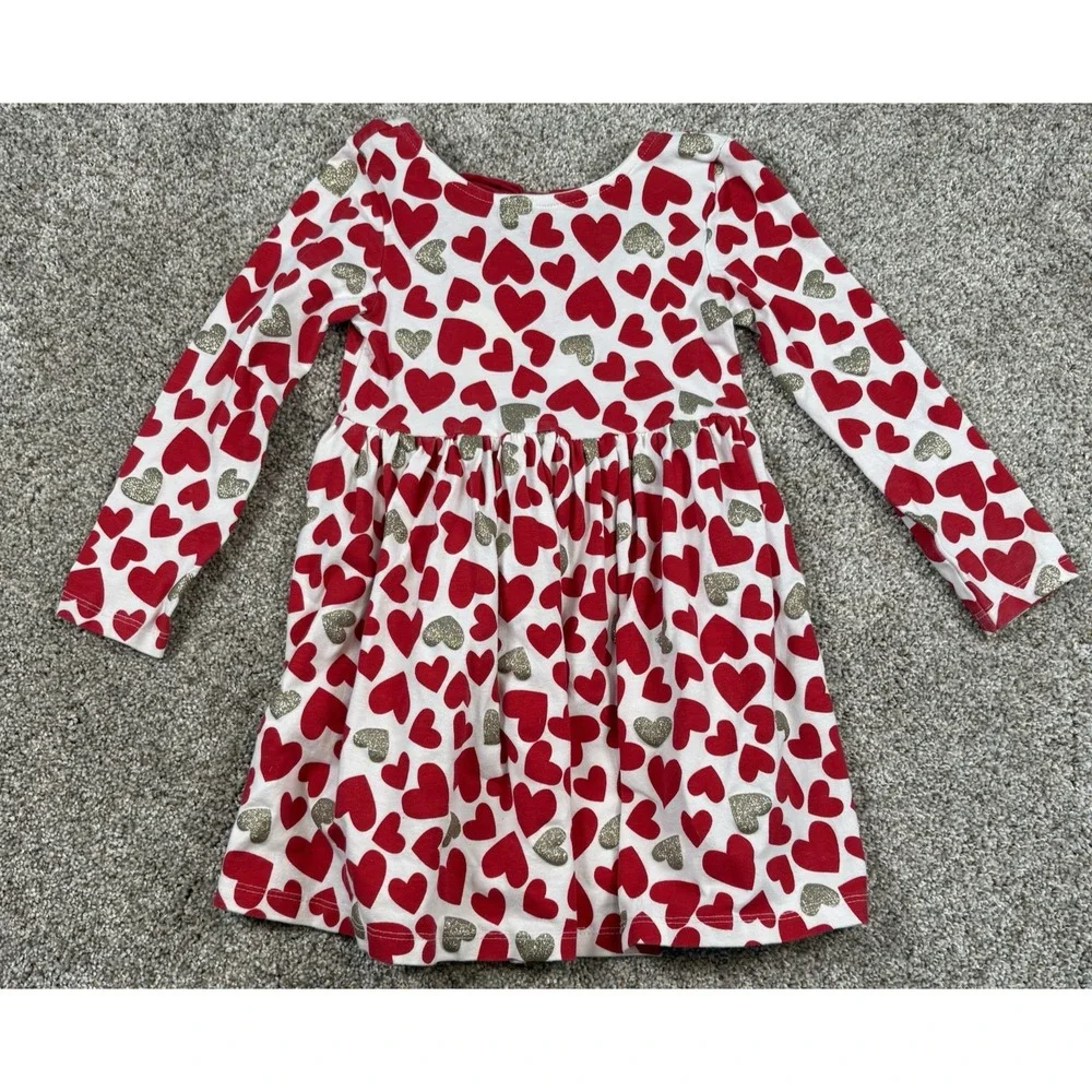 Tommy Bahama Dress Girls 3T‎ Heart Red Glitter Bow Ruffle Valentine Whimsical